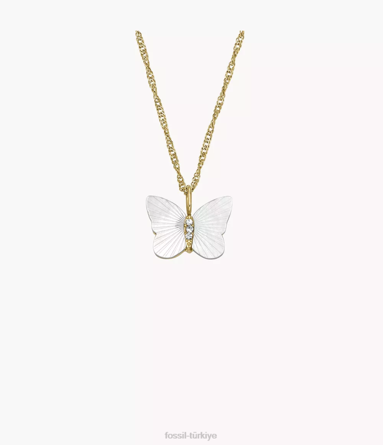 Fossil 6J04897 beyaz sedef parlak kanatlar kelebek zincir kolye takı kadınlar