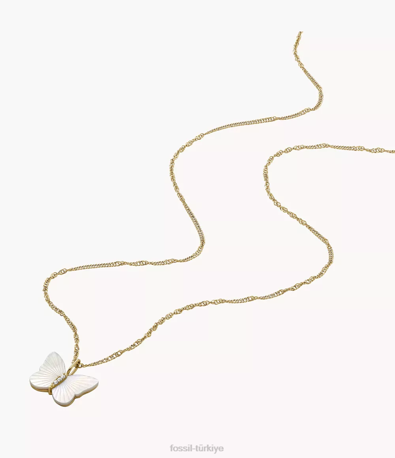 Fossil 6J04897 beyaz sedef parlak kanatlar kelebek zincir kolye takı kadınlar