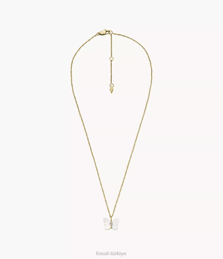 Fossil 6J04897 beyaz sedef parlak kanatlar kelebek zincir kolye takı kadınlar