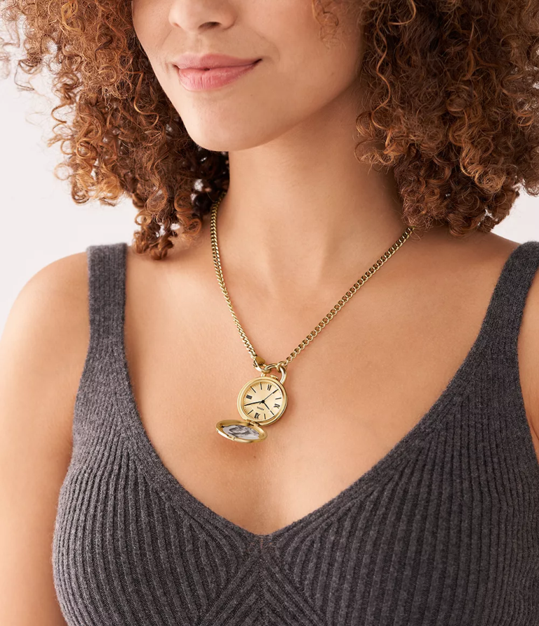 Fossil 6J04898 altın tonu jacqueline üç ibreli paslanmaz çelik saat madalyonu takı kadınlar