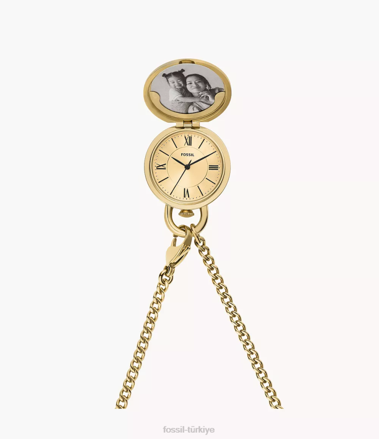 Fossil 6J04898 altın tonu jacqueline üç ibreli paslanmaz çelik saat madalyonu takı kadınlar