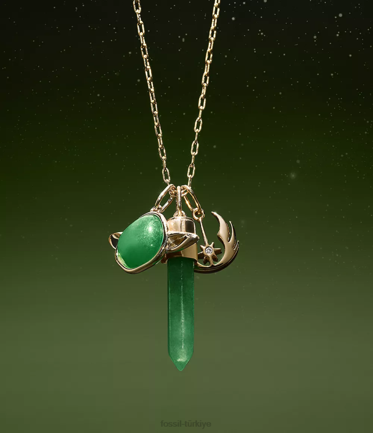 Fossil 6J04899 yeşil yıldız savaşları aventurin yoda küme kolye takı kadınlar