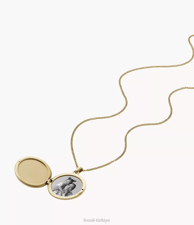 Fossil 6J04901 altın tonu madalyon koleksiyonu paslanmaz çelik zincir kolye takı kadınlar