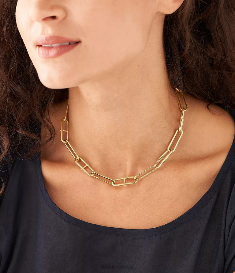 Fossil 6J04902 altın tonu miras d-link paslanmaz çelik zincir kolye takı kadınlar