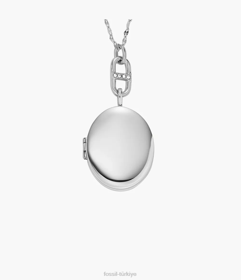 Fossil 6J04905 gümüş ton madalyon koleksiyonu paslanmaz çelik zincir kolye takı kadınlar