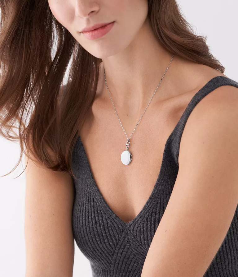 Fossil 6J04905 gümüş ton madalyon koleksiyonu paslanmaz çelik zincir kolye takı kadınlar