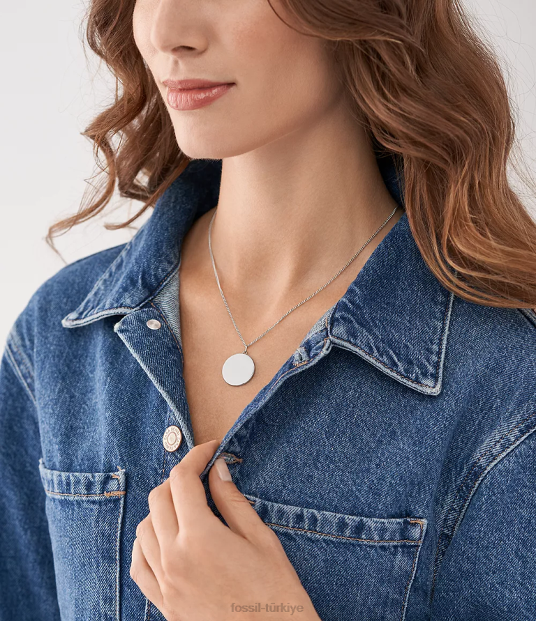 Fossil 6J04908 gümüş ton paslanmaz çelik kolye kolye çekti takı kadınlar