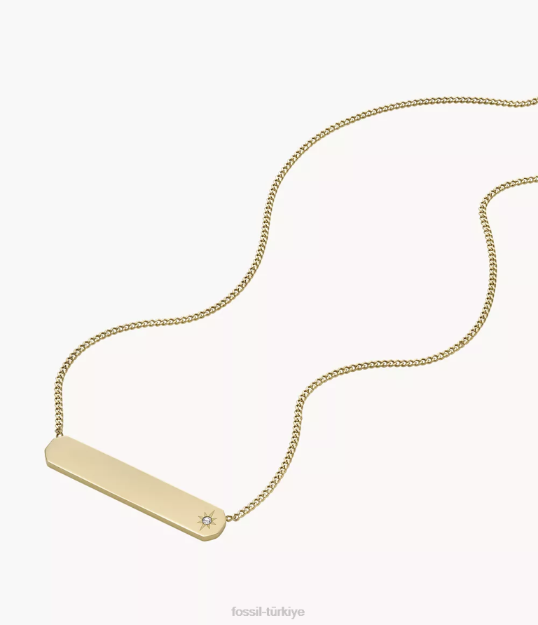 Fossil 6J04909 altın tonu paslanmaz çelik çubuk zincir kolye çekti takı kadınlar