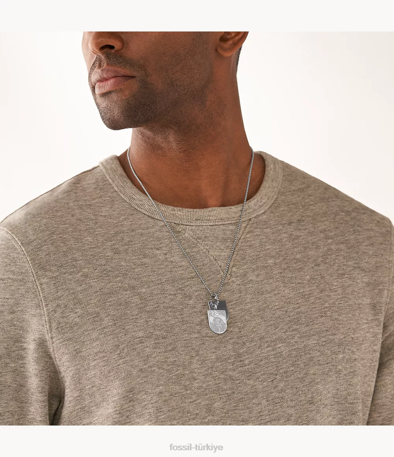 Fossil 6J04911 gümüş ton yıldız savaşları r2-d2 paslanmaz çelik künye kolye takı kadınlar