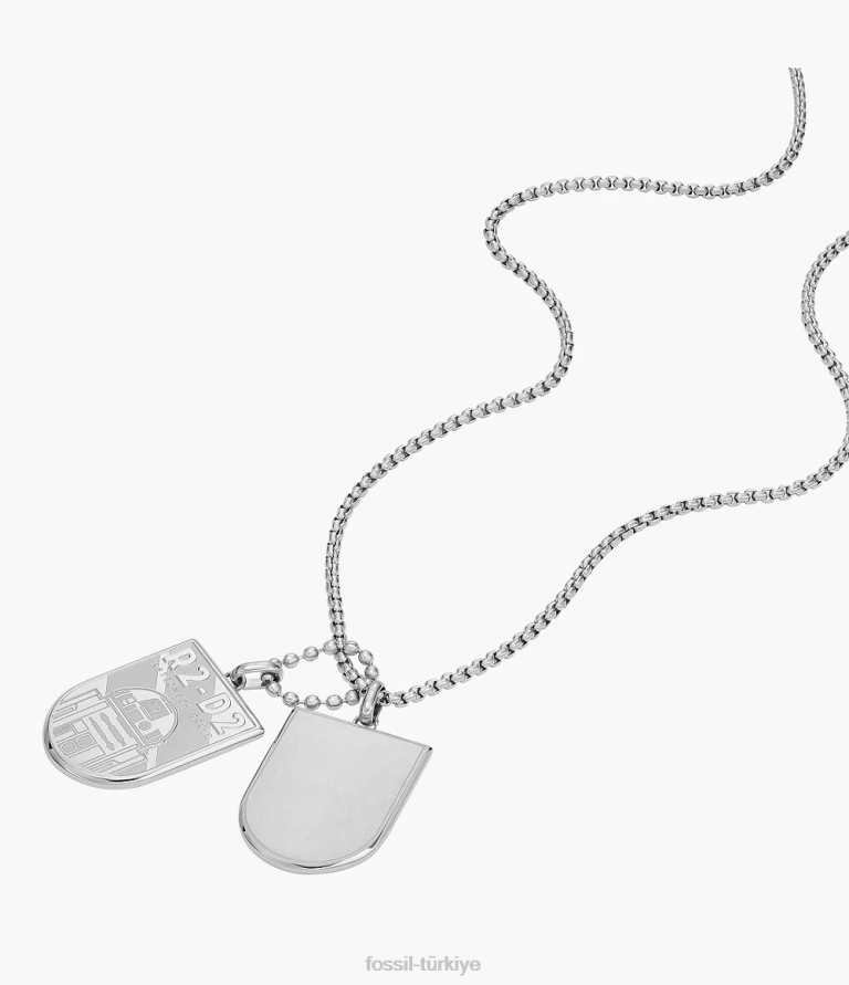 Fossil 6J04911 gümüş ton yıldız savaşları r2-d2 paslanmaz çelik künye kolye takı kadınlar