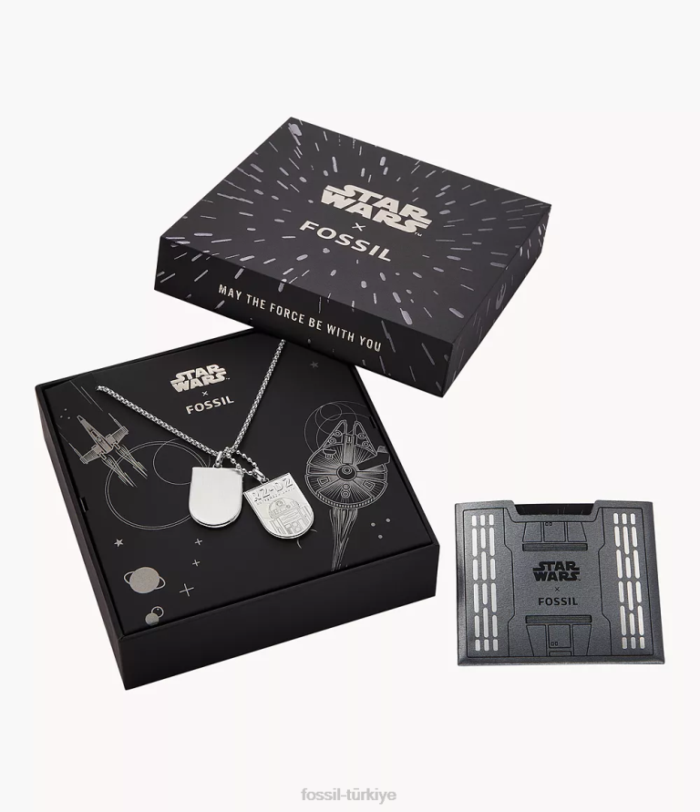 Fossil 6J04911 gümüş ton yıldız savaşları r2-d2 paslanmaz çelik künye kolye takı kadınlar