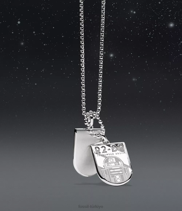 Fossil 6J04911 gümüş ton yıldız savaşları r2-d2 paslanmaz çelik künye kolye takı kadınlar