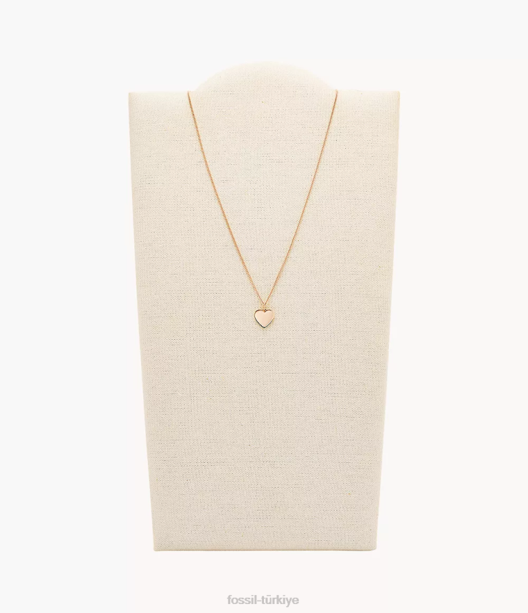 Fossil 6J04912 gül altın tonu şeritli kalp paslanmaz çelik kolye takı kadınlar