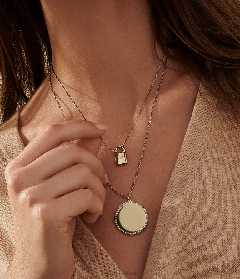 Fossil 6J04918 altın tonu şeritli paslanmaz çelik kolye kolye takı kadınlar