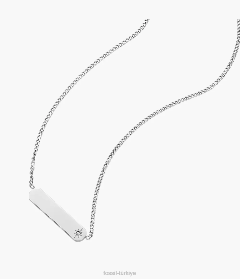 Fossil 6J04919 gümüş ton paslanmaz çelik çubuk zincir kolye çekti takı kadınlar