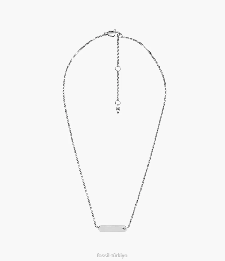 Fossil 6J04919 gümüş ton paslanmaz çelik çubuk zincir kolye çekti takı kadınlar