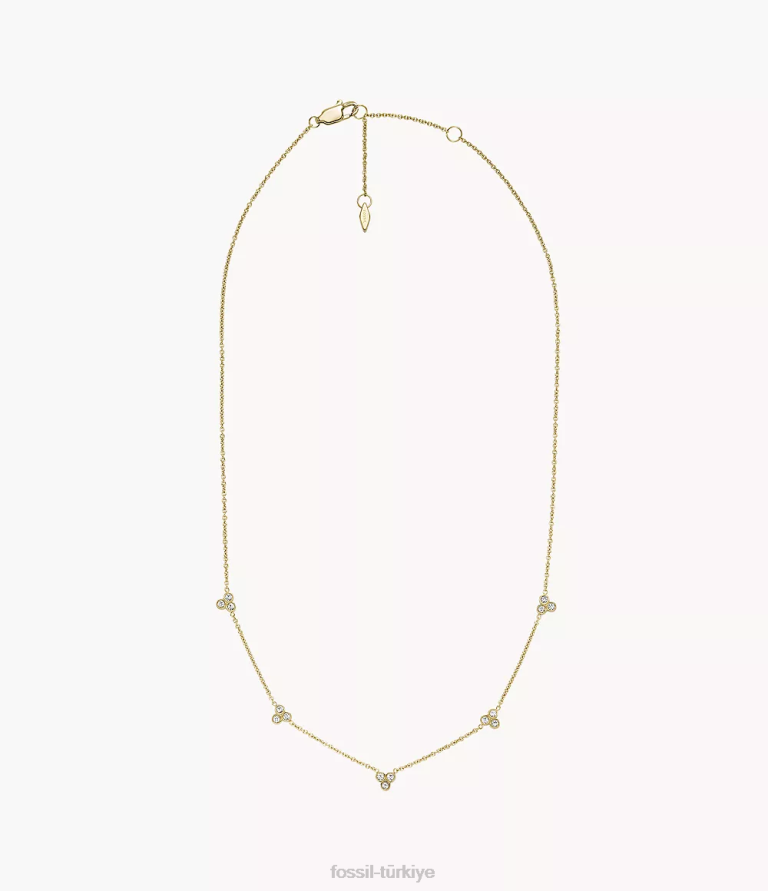 Fossil 6J04920 altın tonu sadie trio glitz paslanmaz çelik istasyon kolyesi takı kadınlar