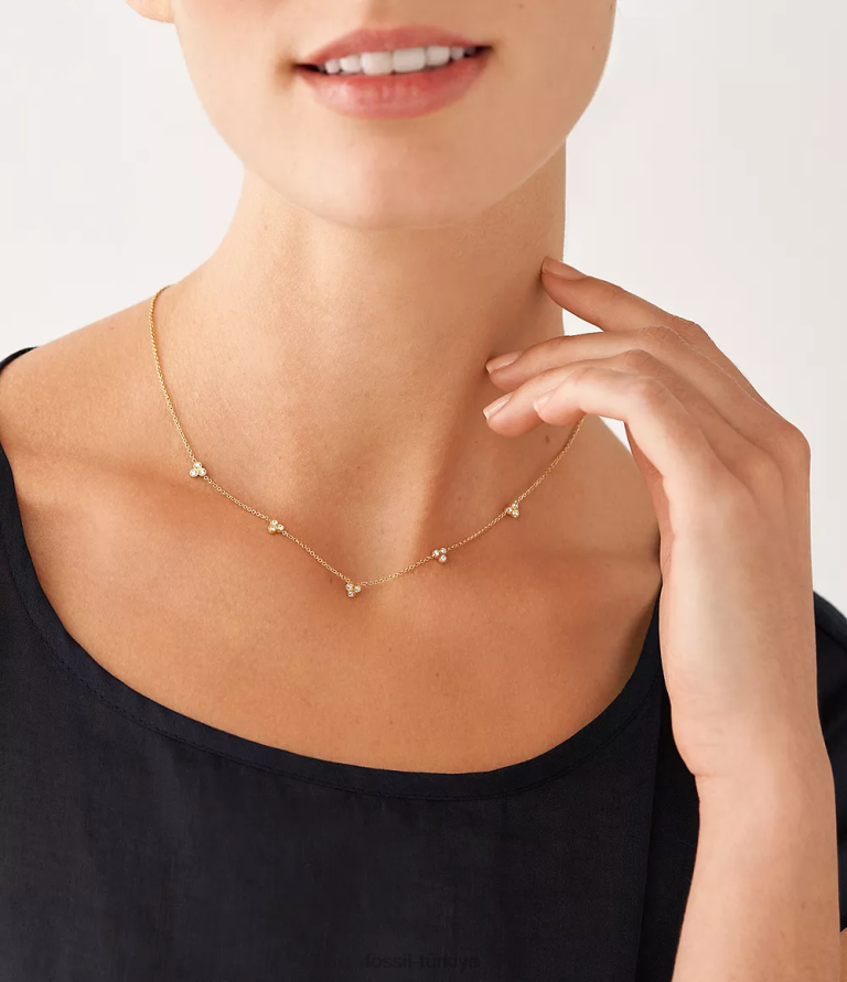 Fossil 6J04920 altın tonu sadie trio glitz paslanmaz çelik istasyon kolyesi takı kadınlar
