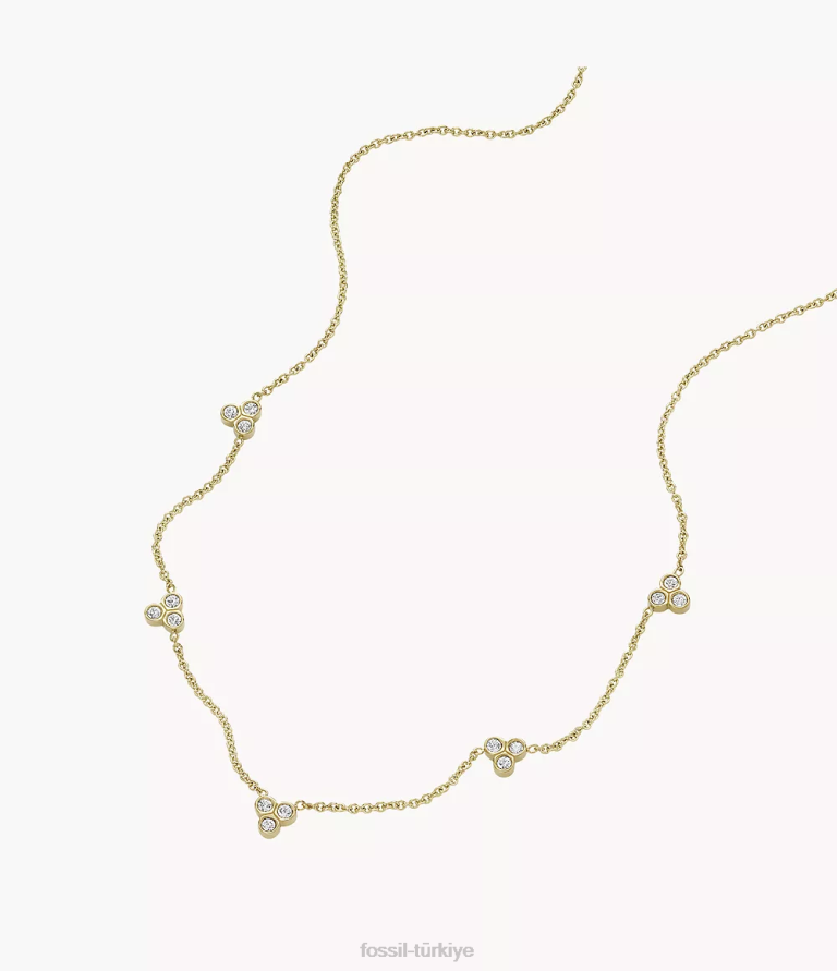 Fossil 6J04920 altın tonu sadie trio glitz paslanmaz çelik istasyon kolyesi takı kadınlar