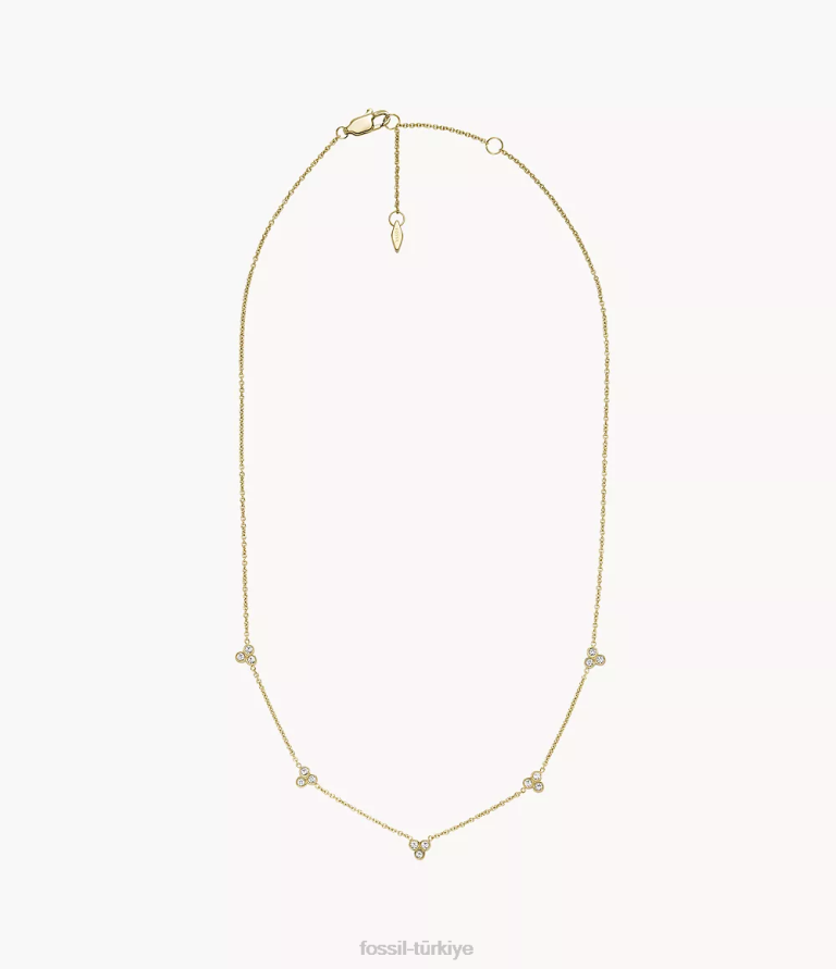 Fossil 6J04920 altın tonu sadie trio glitz paslanmaz çelik istasyon kolyesi takı kadınlar