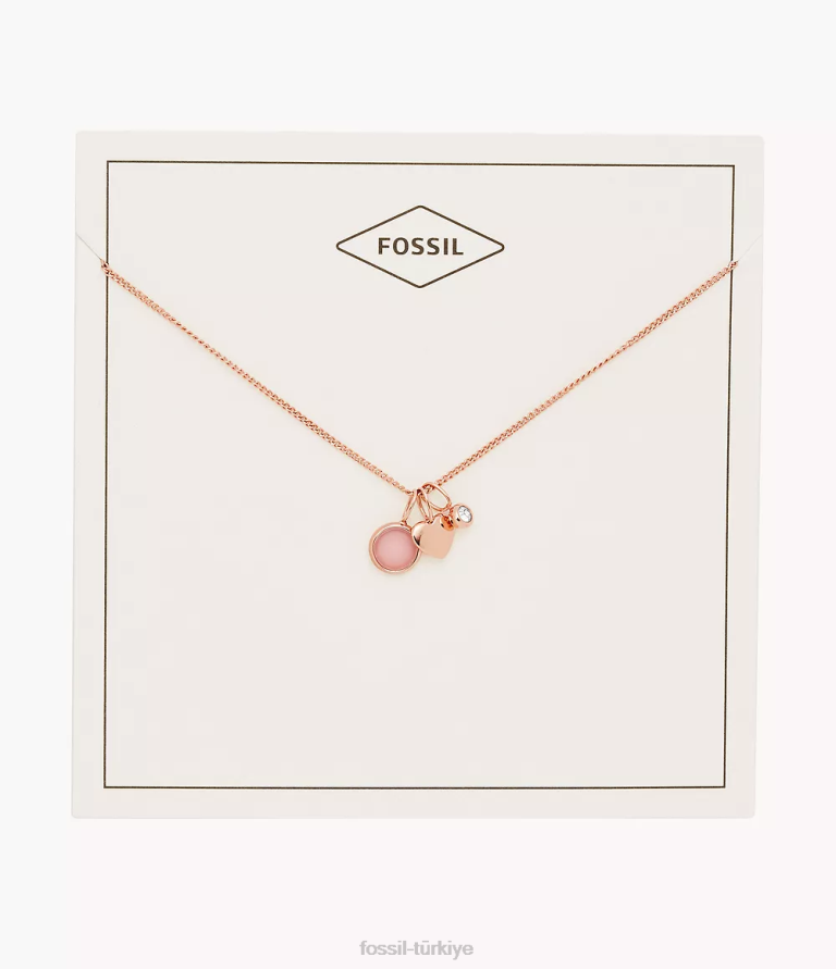 Fossil 6J04925 gül Georgia kalp ve e kuvars kolye takı kadınlar