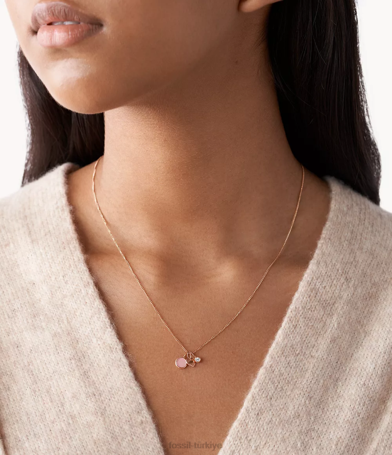 Fossil 6J04925 gül Georgia kalp ve e kuvars kolye takı kadınlar