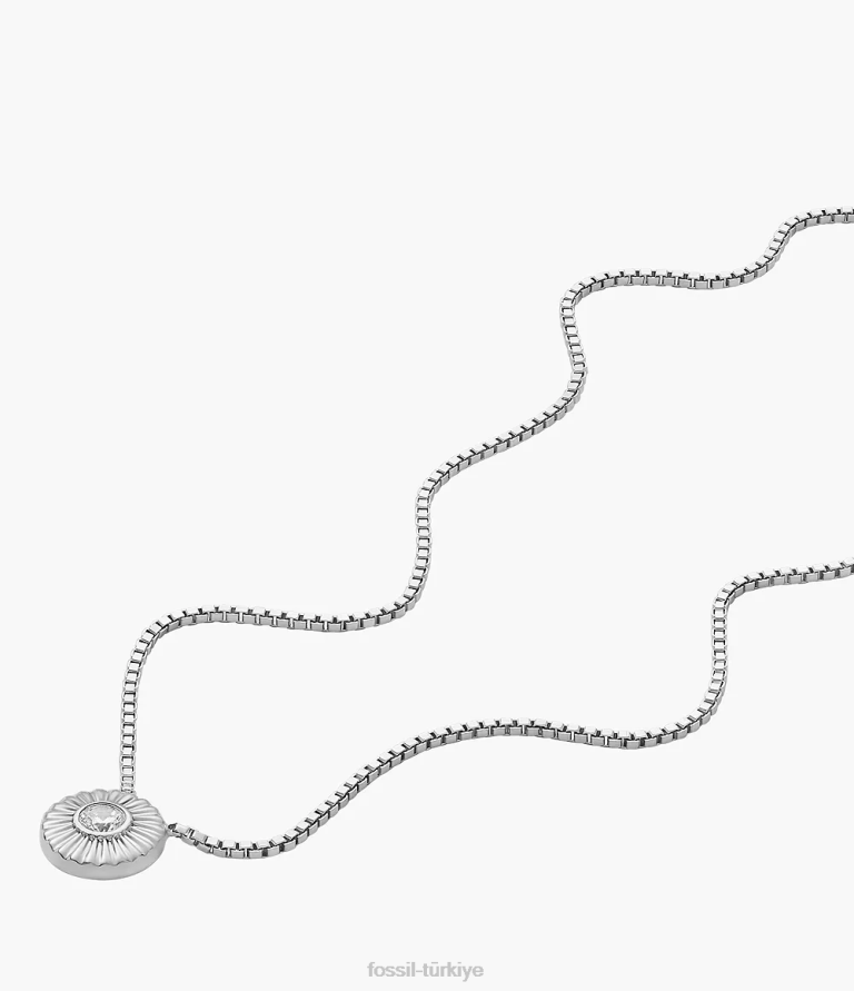 Fossil 6J04926 gümüş sterlin doku daire kolye kolye takı kadınlar