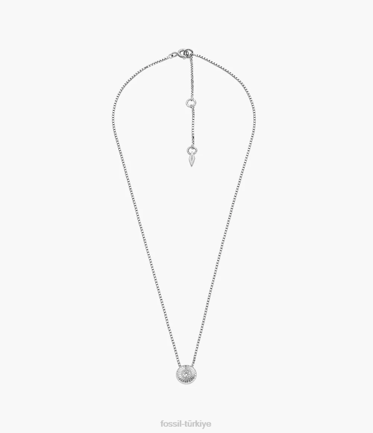 Fossil 6J04926 gümüş sterlin doku daire kolye kolye takı kadınlar