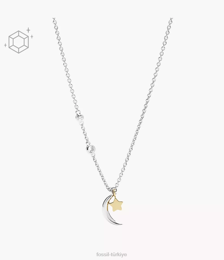 Fossil 6J04929 gümüş elliott sterling yıldız ve hilal ay kolye takı kadınlar