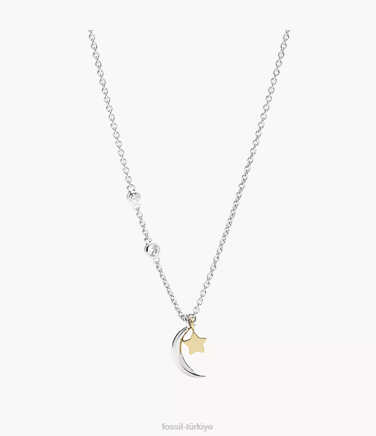 Fossil 6J04929 gümüş elliott sterling yıldız ve hilal ay kolye takı kadınlar