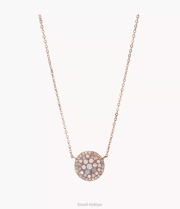Fossil 6J04930 pembe/gül altın val mozaik paslanmaz çelik kolye takı kadınlar