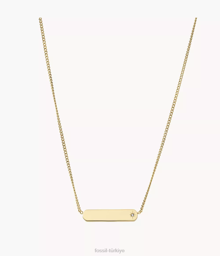 Fossil 6J04931 altın tonu şeritli paslanmaz çelik çubuk zincir kolye takı kadınlar