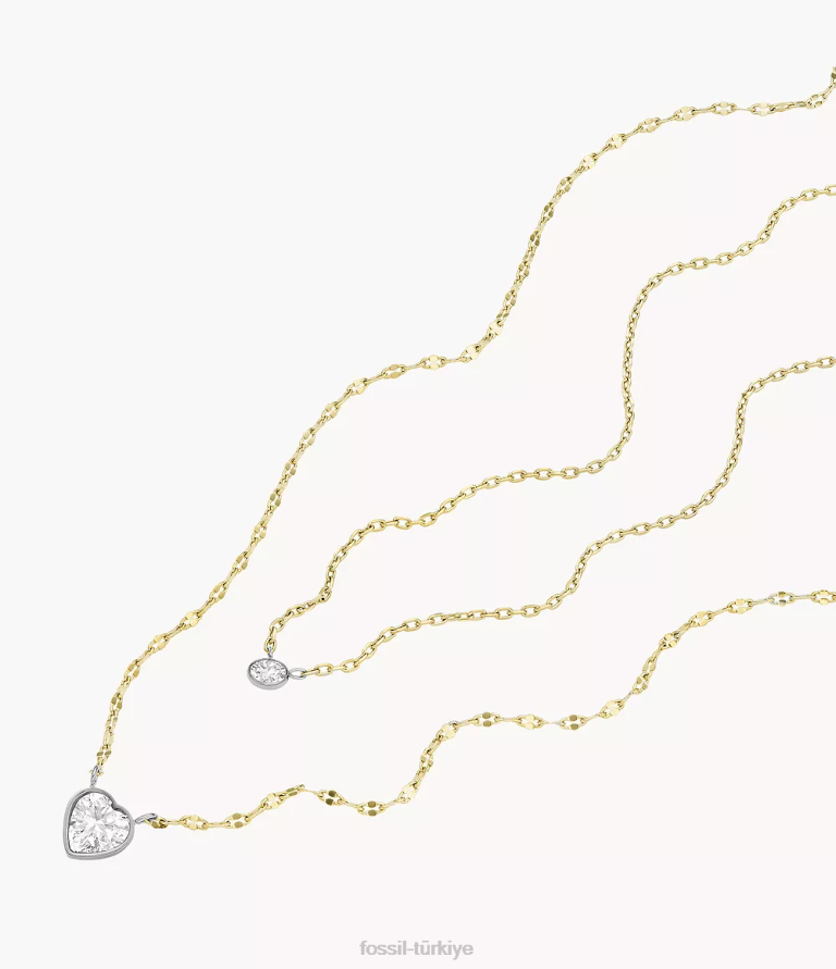 Fossil 6J04932 iki ton sadie sevgi belirteçleri paslanmaz çelik zincir kolye takı kadınlar