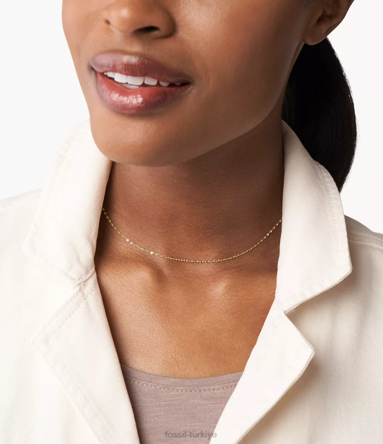 Fossil 6J04933 altın tonu corra oh çok sevimli paslanmaz çelik zincir kolye takı kadınlar