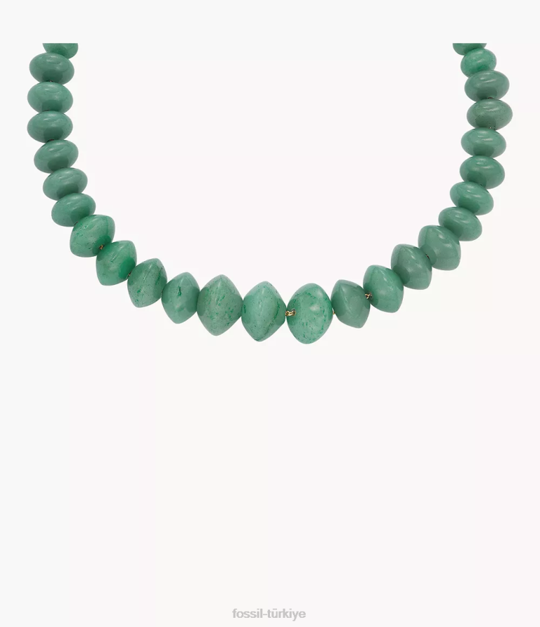 Fossil 6J04934 yeşil hepsi yığılmış aventurin boncuklu kolye takı kadınlar