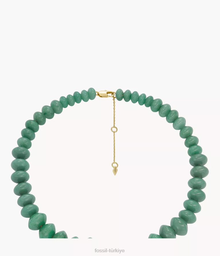 Fossil 6J04934 yeşil hepsi yığılmış aventurin boncuklu kolye takı kadınlar