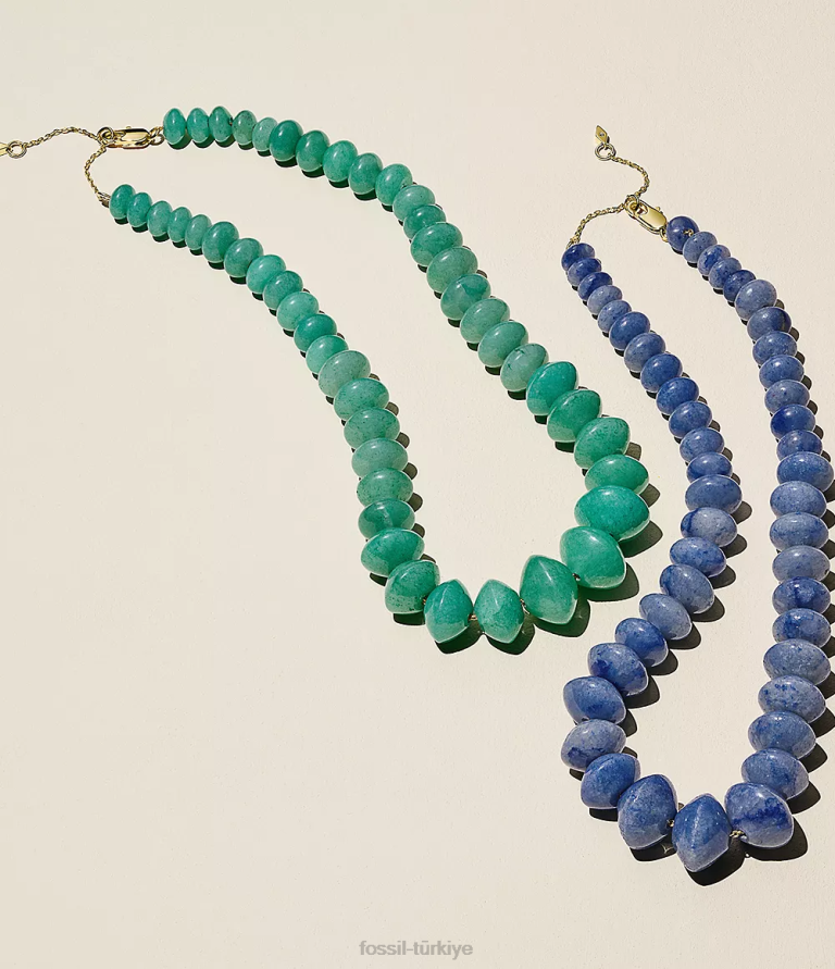 Fossil 6J04934 yeşil hepsi yığılmış aventurin boncuklu kolye takı kadınlar