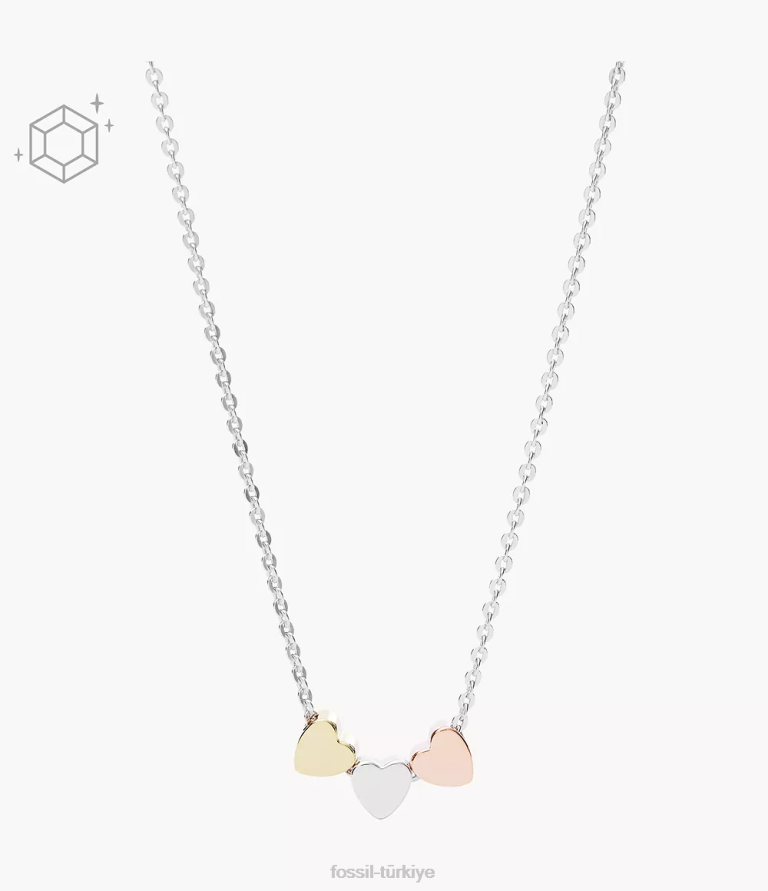 Fossil 6J04935 gümüş elliott anneler günü kalpli üç tonlu sterling kutulu kolye takı kadınlar