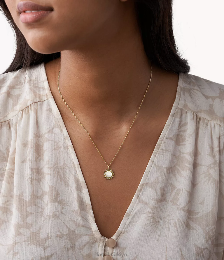 Fossil 6J04939 sedef val paslanmaz çelik kolye kolye takı kadınlar