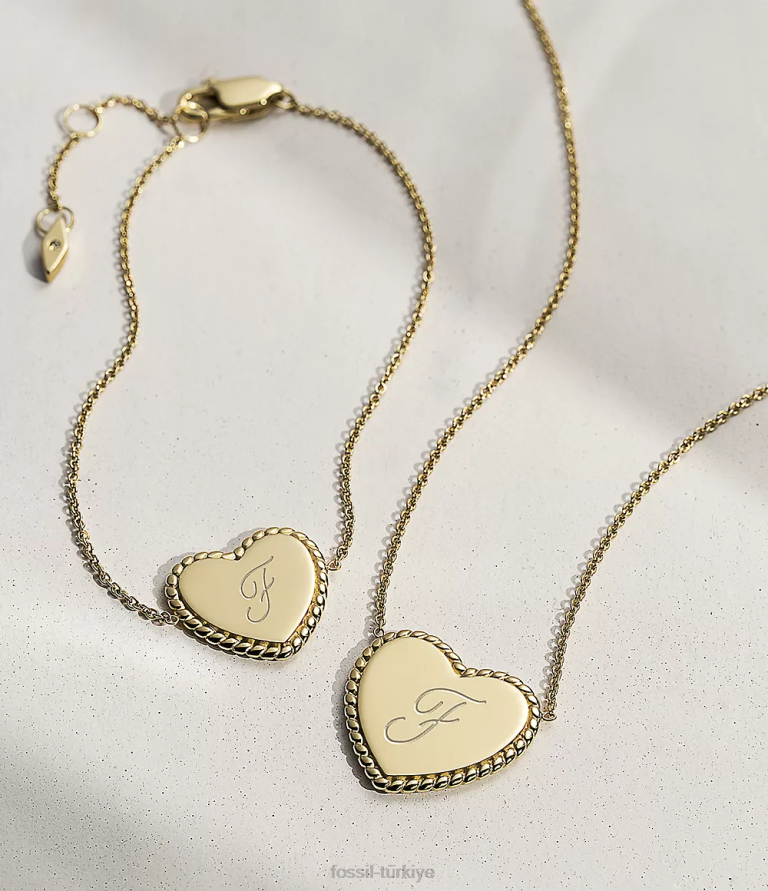 Fossil 6J04946 altın tonu paslanmaz çelik istasyon kolye çekti takı kadınlar