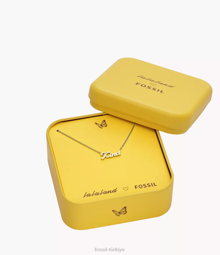 Fossil 6J04947 altın tonu la la arazi paslanmaz çelik zincir kolye takı kadınlar