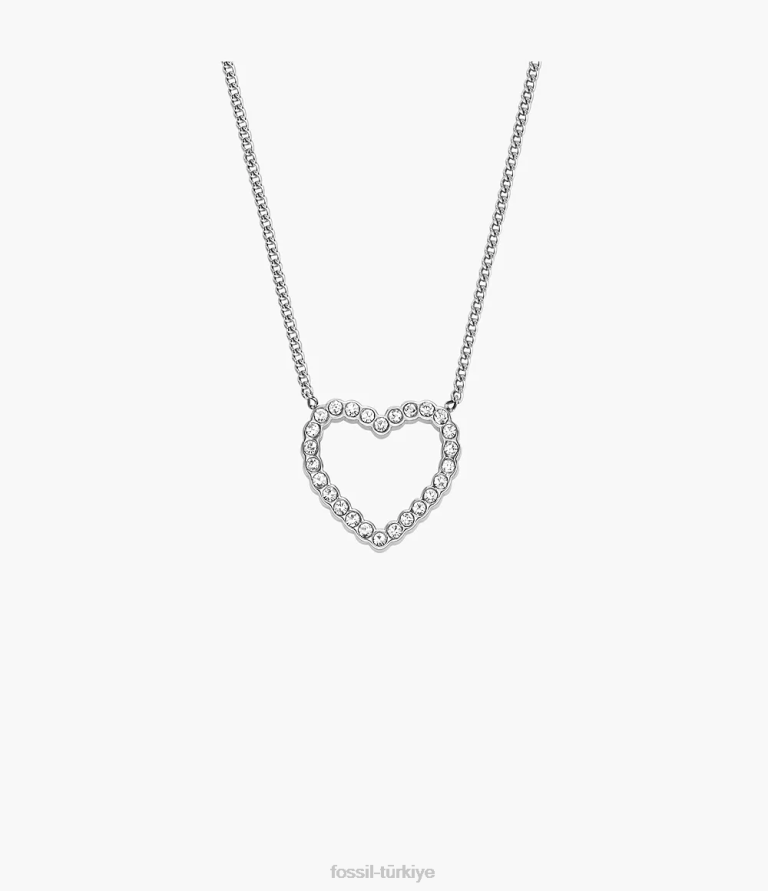 Fossil 6J04950 gümüş ton sadie açık kalpli paslanmaz çelik zincir kolye takı kadınlar