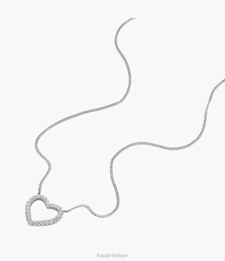 Fossil 6J04950 gümüş ton sadie açık kalpli paslanmaz çelik zincir kolye takı kadınlar