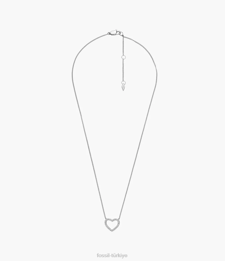Fossil 6J04950 gümüş ton sadie açık kalpli paslanmaz çelik zincir kolye takı kadınlar