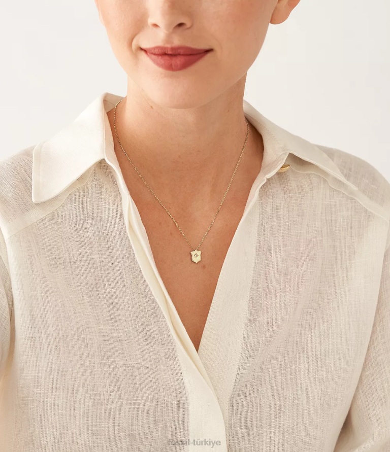 Fossil 6J04951 altın tonu miras essentials paslanmaz çelik kalkan kolye kolye takı kadınlar