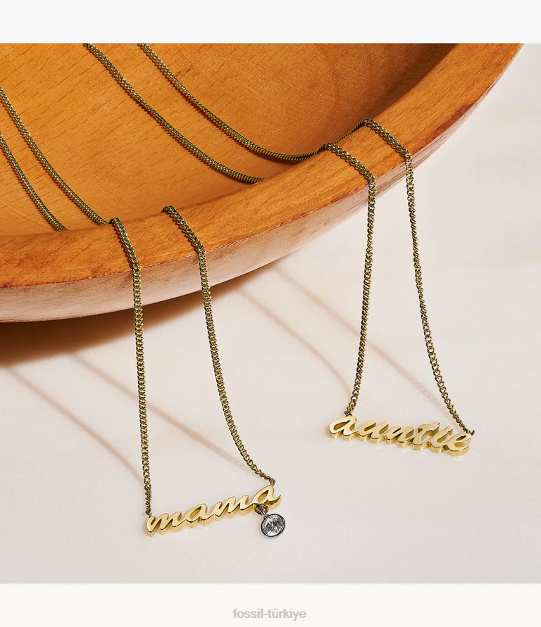 Fossil 6J04953 altın tonu isim kolye paslanmaz çelik zincir kolye takı kadınlar