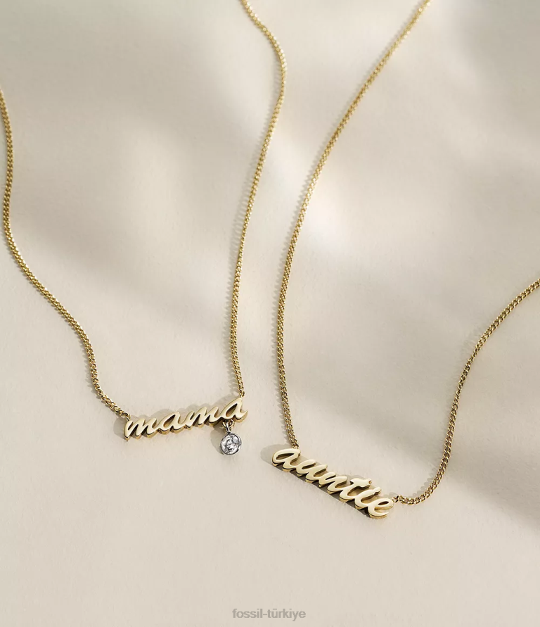 Fossil 6J04953 altın tonu isim kolye paslanmaz çelik zincir kolye takı kadınlar