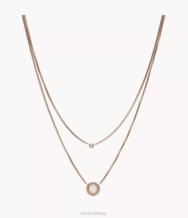Fossil 6J04955 gül altın tonu val çift parıltılı çelik kolye takı kadınlar