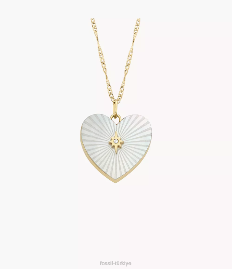 Fossil 6J04957 beyaz sedef madalyon koleksiyonu zincir kalp kolye takı kadınlar
