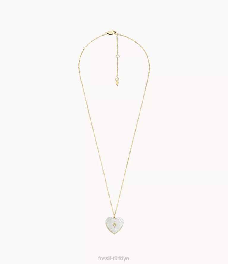 Fossil 6J04957 beyaz sedef madalyon koleksiyonu zincir kalp kolye takı kadınlar